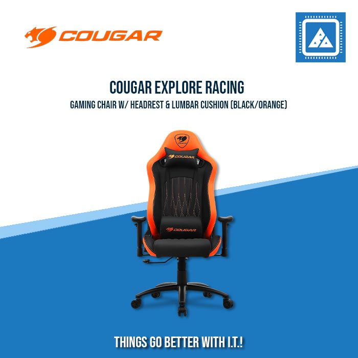 COUGAR EXPLORE RACING GAMING CHAIR W/ HEADREST & LUMBAR CUSHION (BLACK/ORANGE)