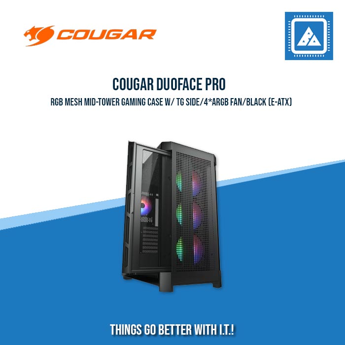 COUGAR DUOFACE PRO RGB MESH MID-TOWER GAMING CASE W/ TG SIDE/4*ARGB FAN/BLACK (E-ATX)