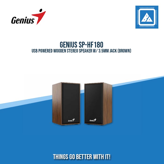 GENIUS SP-HF180 USB POWERED WOODEN STEREO SPEAKER W/ 3.5MM JACK (BROWN)