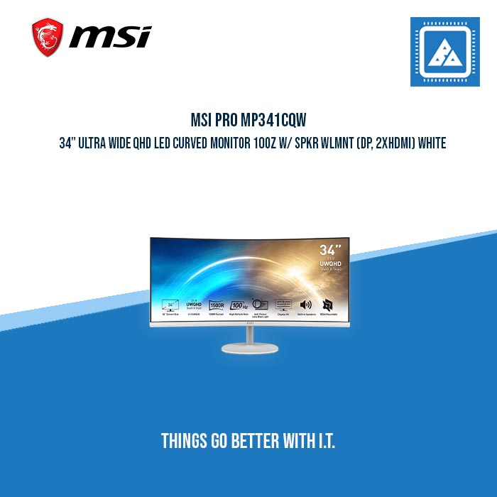 MSI PRO MP341CQW 34" ULTRA WIDE QHD LED CURVED MONITOR 100Z W/ SPKR WLMNT (DP, 2XHDMI) WHITE