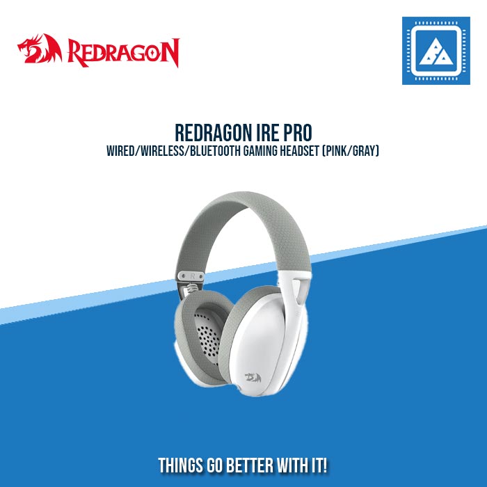 REDRAGON IRE PRO WIRED/WIRELESS/BLUETOOTH GAMING HEADSET (PINK/GRAY)