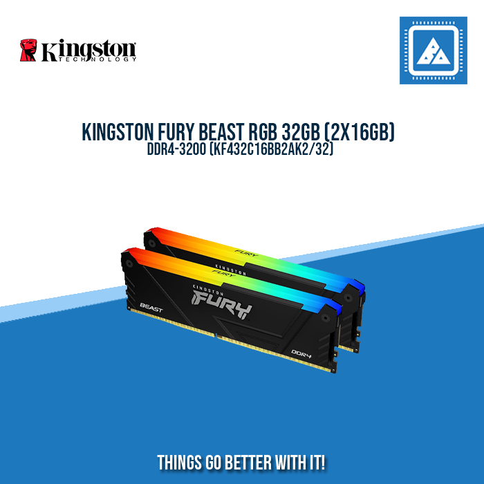 KINGSTON FURY BEAST RGB 32GB (2X16GB) DDR4-3200 (KF432C16BB2AK2/32
