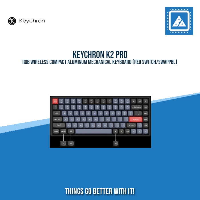 KEYCHRON K2 PRO RGB WIRELESS COMPACT ALUMINUM MECHANICAL KEYBOARD (RED SWITCH/SWAPPBL)