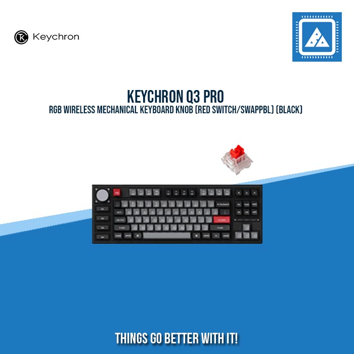 KEYCHRON Q3 PRO RGB WIRELESS MECHANICAL KEYBOARD KNOB (RED SWITCH/SWAPPBL) (BLACK)