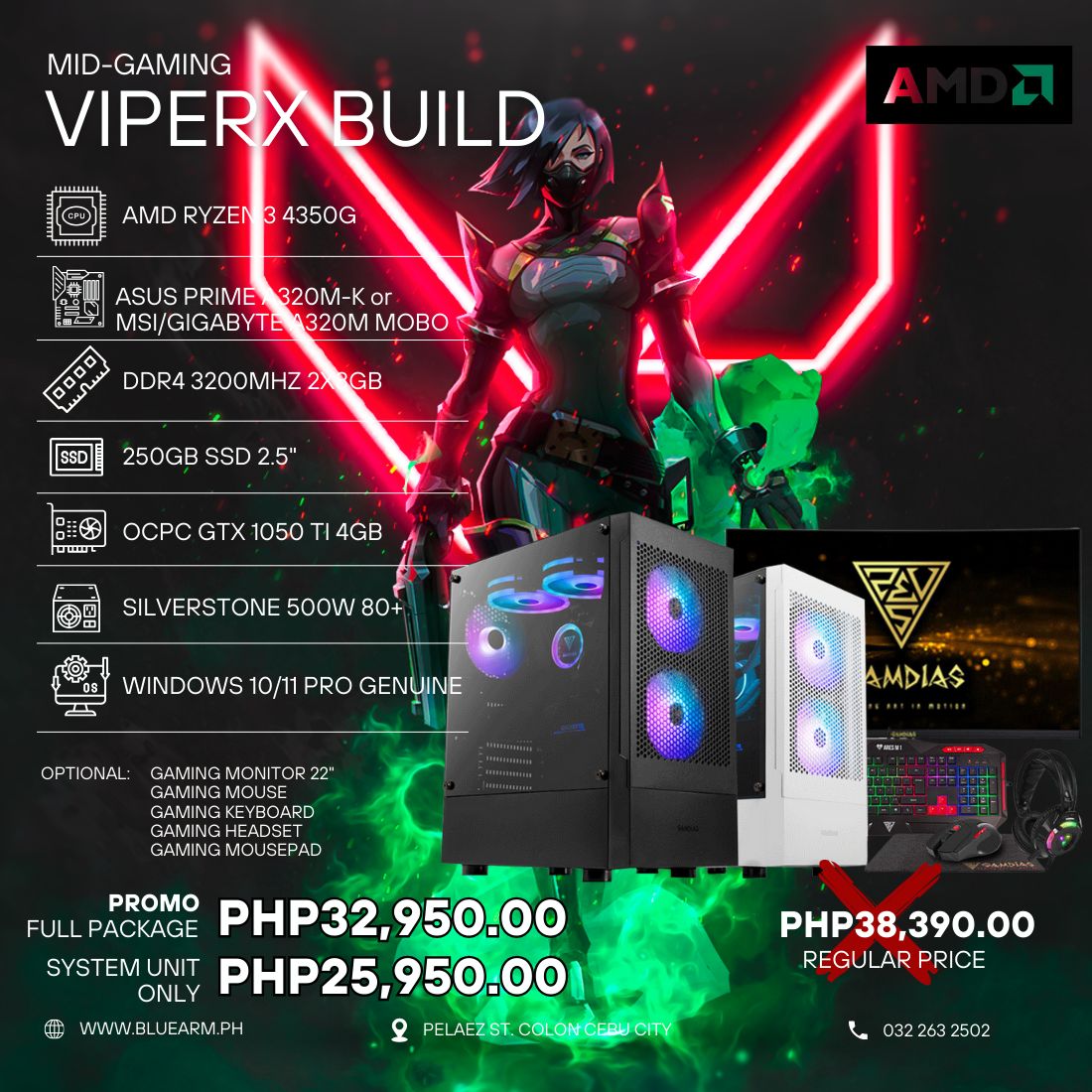 AMD RYZEN 3 4350G + 1050TI ViperX Mid Gaming Build
