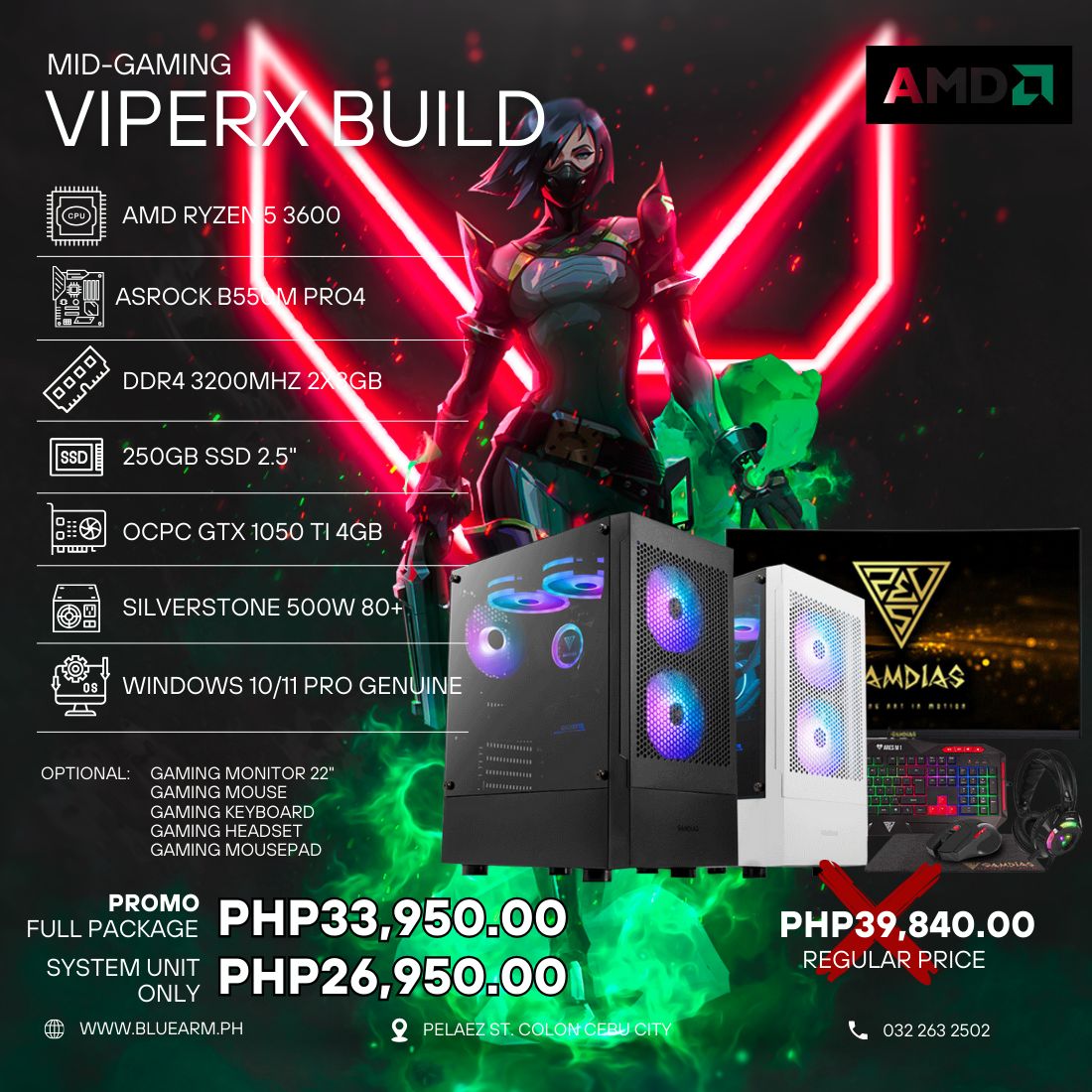 AMD RYZEN 5 3600 + 1050TI ViperX Mid Gaming Build