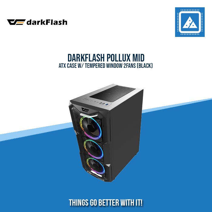 DARKFLASH POLLUX MID ATX CASE W/ TEMPERED WINDOW 2FANS (BLACK)