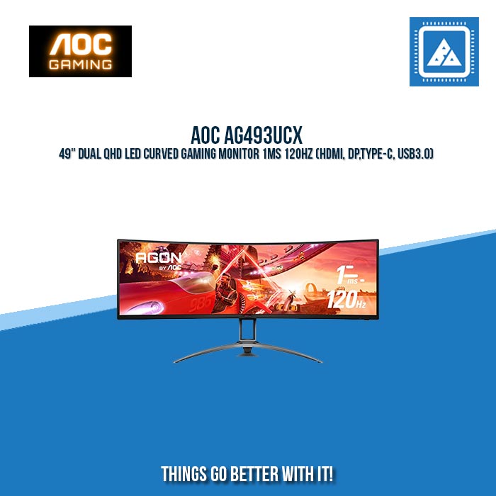 AOC AG493UCX 49" DUAL QHD LED CURVED GAMING MONITOR 1MS 120HZ (HDMI, DP,TYPE-C, USB3.0)
