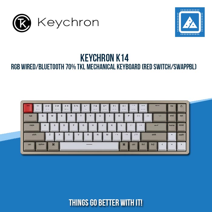 KEYCHRON K14 RGB WIRED/BLUETOOTH 70% TKL MECHANICAL KEYBOARD (RED SWITCH/SWAPPBL)