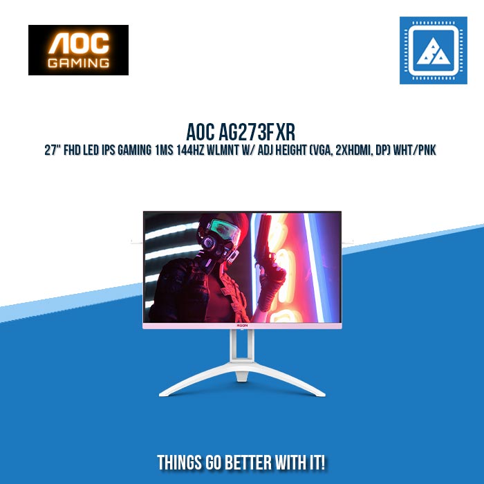 AOC AG273FXR 27" FHD LED IPS GAMING 1MS 144HZ WLMNT W/ ADJ HEIGHT (VGA, 2XHDMI, DP) WHT/PNK