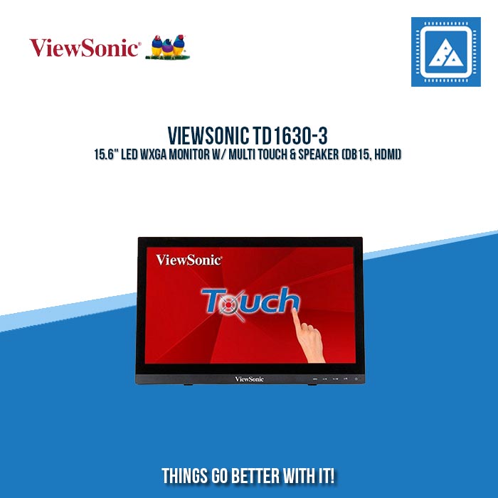 VIEWSONIC TD1630-3 15.6" LED WXGA MONITOR W/ MULTI TOUCH & SPEAKER (DB15, HDMI)