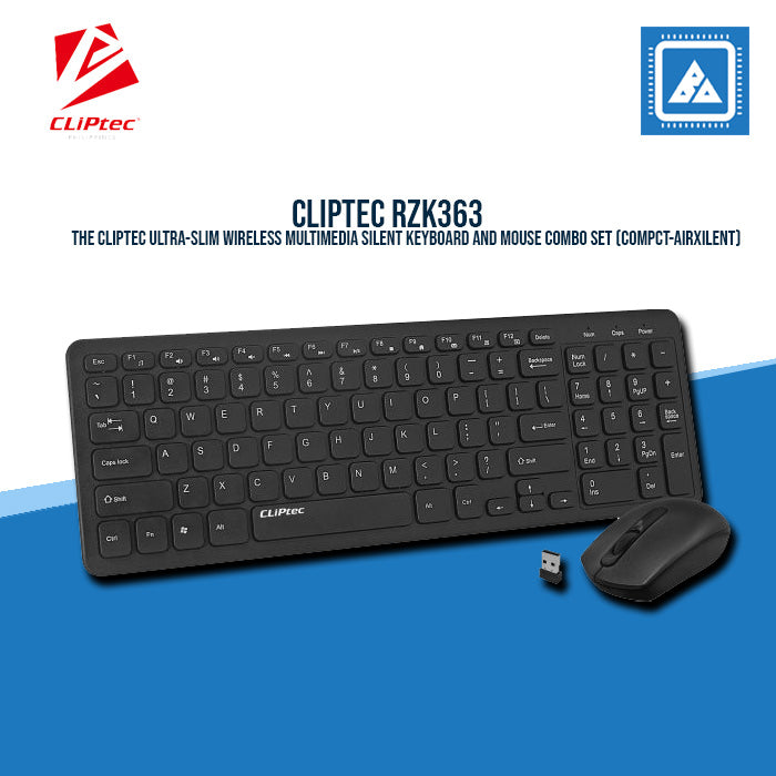 CLiPtec Compact-AirXilent RZK363 | Ultra-Slim Wireless Multimedia Silent Keyboard and Mouse Combo