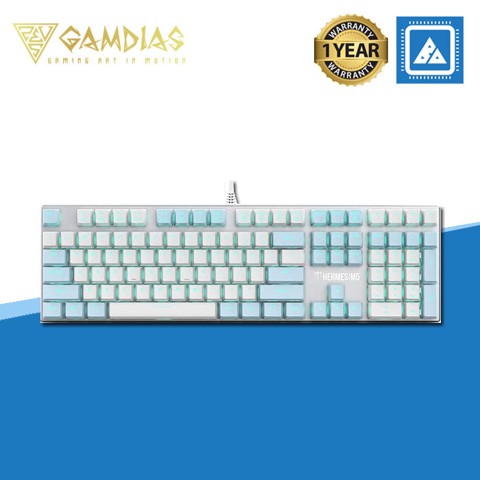 GAMDIAS Hermes M5 Mechanical Gaming Keyboard, Dual-Colored Keycaps, 6 Built-in Lighting Effects, Ice Blue Backlight Colors and N-Key Rollover (Hermes M5)