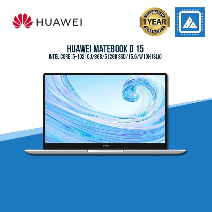 HUAWEI MATEBOOK D 15 I5-10210U | 8GB | 512GB SSD | 15.6 | W10H (SLV) Laptop for Students and Freelancers