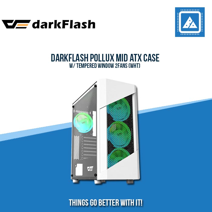 DARKFLASH POLLUX MID ATX CASE W/ TEMPERED WINDOW 2FANS (WHT)