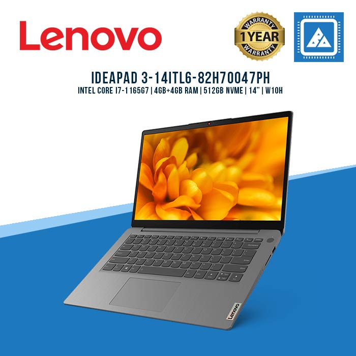 LENOVO IDEAPAD 3-14ITL6-82H70047PH I7-1165G7 | 4GB + 4GB RAM | 512GB NVME | 14" | W10H | OFC19HS (GRY) Free: Microsoft Office 2019 Home and Student (Pre-Installed)