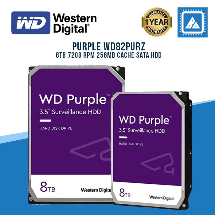 WD Purple WD82PURZ 8TB 7200 RPM 256MB Cache SATA 6.0Gb/s 3.5" Internal Hard Drive