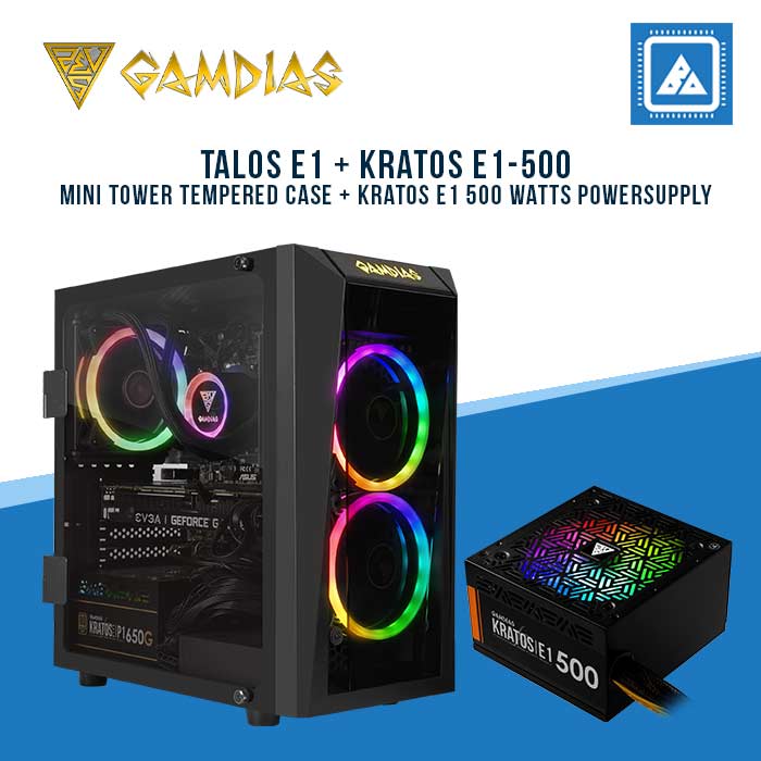 TALOS E1 - Mini Tower Tempered Case + KRATOS e1 500 watts powersupply (Budle GAMDIAS POWER SUPPLY KRATOS E1-500/)