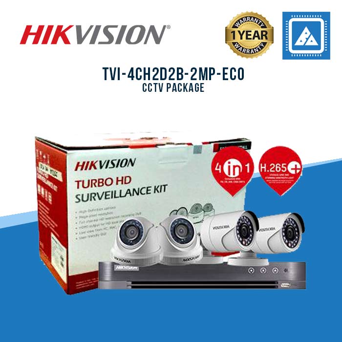 HIKVISION (PACKAGE) TVI-4CH2D2B-2MP ECO 4CHANNEL DVR, 2X DOME, 2X BULLET CAMERA