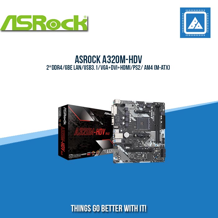 ASROCK A320M-HDV /2*DDR4/GBE LAN/USB3.1/VGA+DVI+HDMI/PS2/ AM4 (M-ATX)