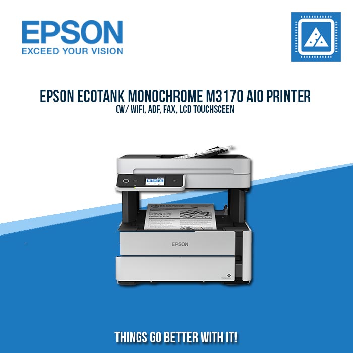 EPSON ECOTANK MONOCHROME M3170 AIO PRINTER W/ WIFI, ADF, FAX, LCD TOUCHSCEEN