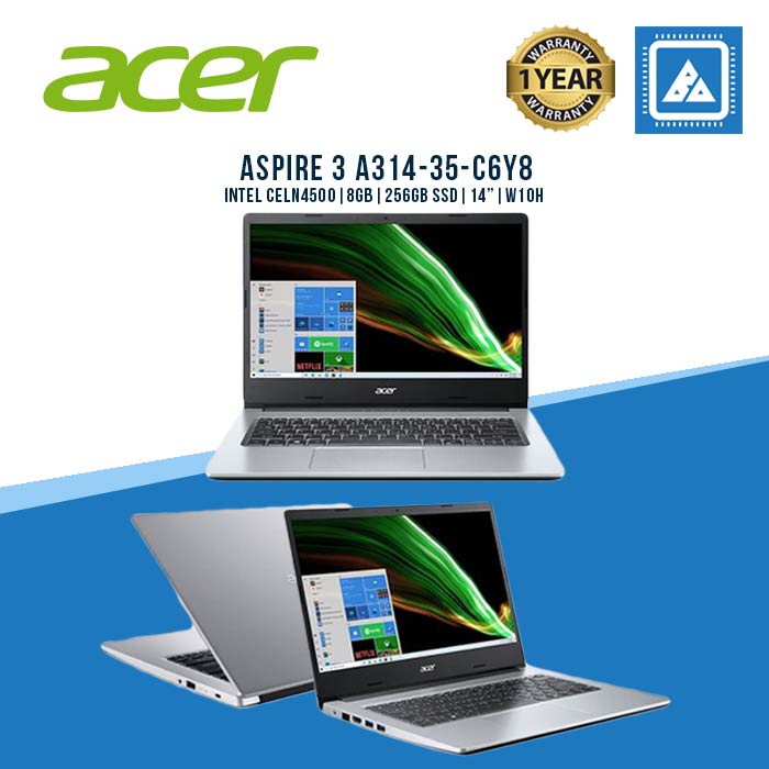 ACER NB ASP 3 A314-35-C6Y8 CELN4500 14" 8GB 256GBSSD W10H PURE SILVER (MP)