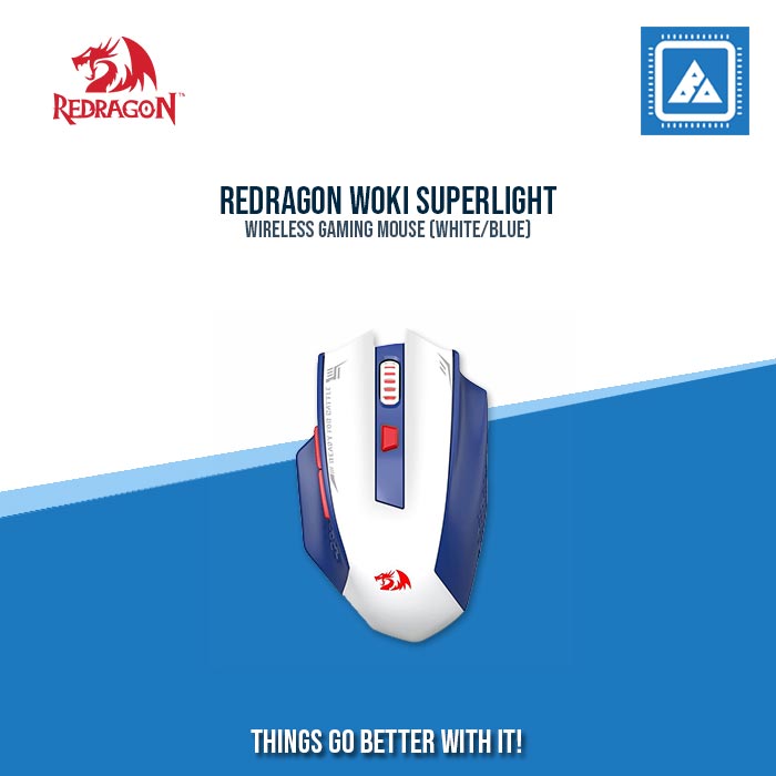 REDRAGON WOKI SUPERLIGHT WIRELESS GAMING MOUSE (WHITE/BLUE)