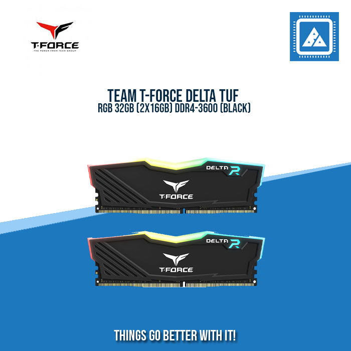 TEAM T-FORCE DELTA TUF RGB 32GB (2X16GB) DDR4-3600 (BLACK)