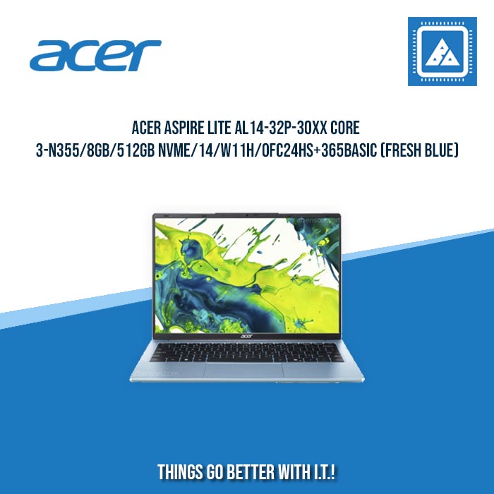 ACER ASPIRE LITE AL14-32P-30XX CORE 3-N355/8GB/512GB NVME/14/W11H/OFC24HS+365BASIC (FRESH BLUE) | BEST FOR STUDENTS