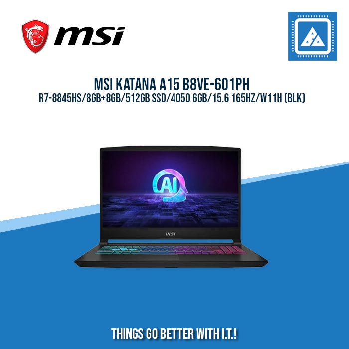MSI KATANA A15 B8VE-601PH R7-8845HS/8GB+8GB/512GB SSD/4050 6GB/15.6 165HZ/W11H (BLK)/ GOOD FOR GAMING AND AUTOCAD LAPTOPS