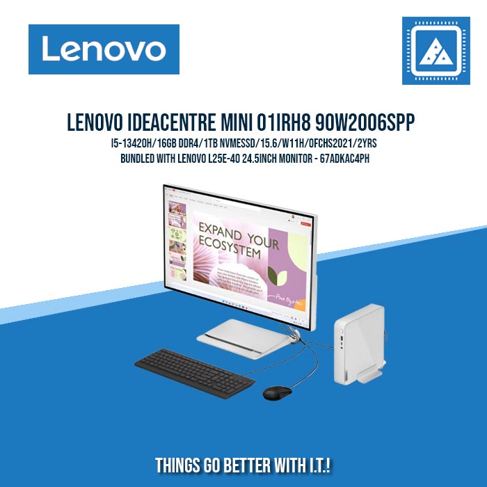 LENOVO IdeaCentre MINI 01IRH8 90W2006SPP I5-13420H/16GB DDR4/1TB NVMeSSD/15.6/W11H/OFCHS2021/2YRS bundled with LENOVO L25E-40 24.5inch MONITOR - 67ADKAC4PH/ BEST FOR STUDENTS AND OFFICE WORK MINI DESKTOP