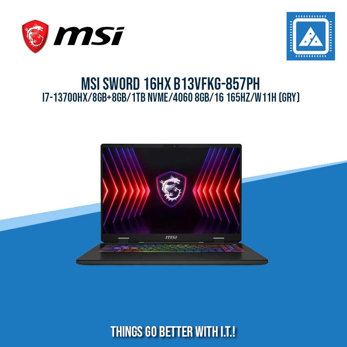 MSI SWORD 16HX B13VFKG-857PH I7-13700HX/8GB+8GB/1TB NVME/4060 8GB/16 165HZ/W11H (GRY)| GOOD FOR GAMING AND AUTOCAD LAPTOPS
