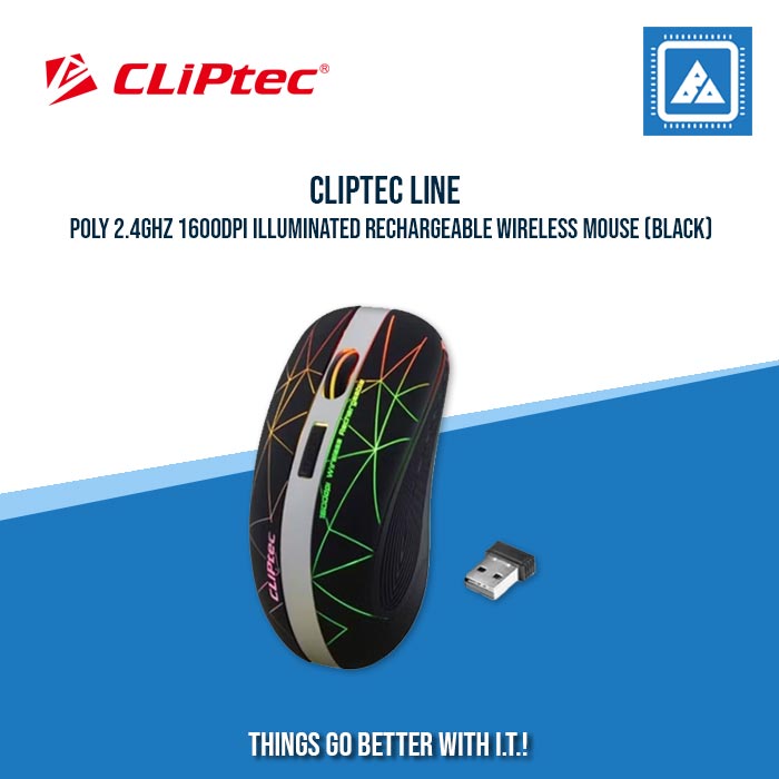 CLIPTEC LINE POLY 2.4GHZ 1600DPI ILLUMINATED RECHARGEABLE WIRELESS MOUSE (BLACK)