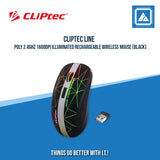 CLIPTEC LINE POLY 2.4GHZ 1600DPI ILLUMINATED RECHARGEABLE WIRELESS MOUSE (BLACK)