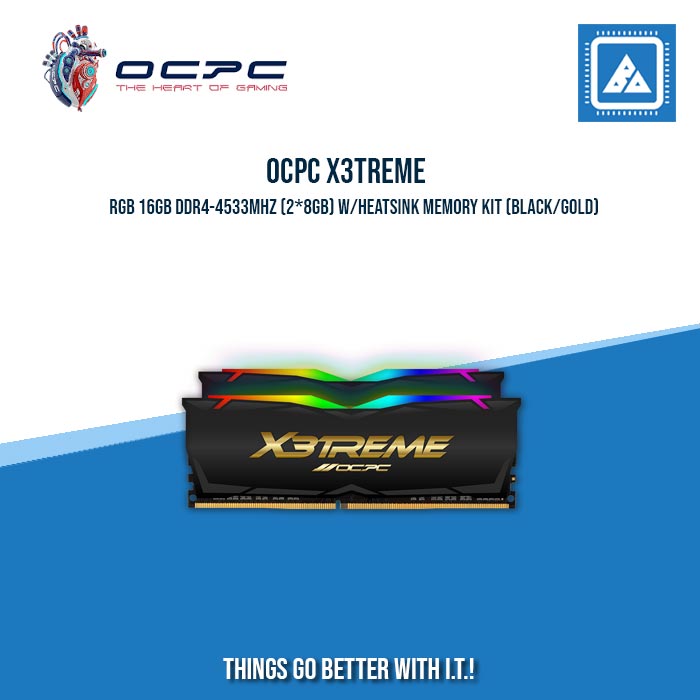 OCPC X3TREME RGB 16GB DDR4-4533MHZ (2*8GB) W/HEATSINK MEMORY KIT (BLACK/GOLD)