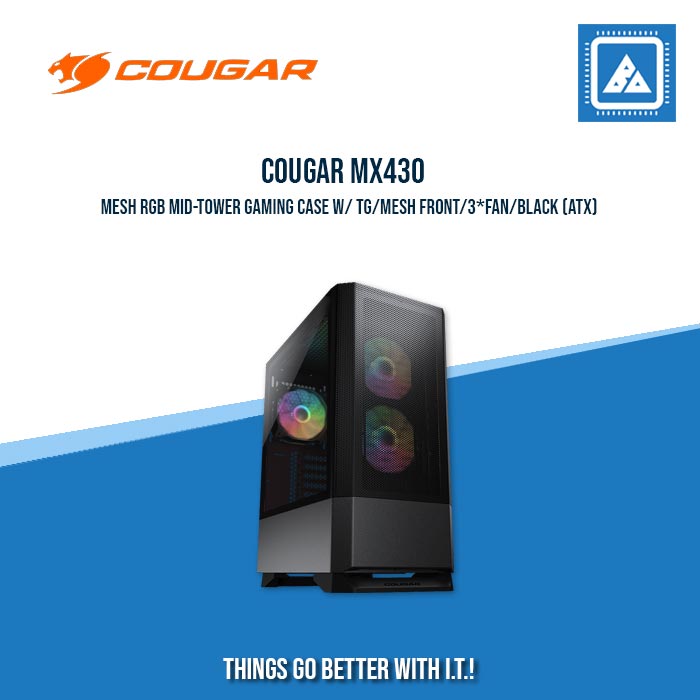 COUGAR MX430 MESH RGB MID-TOWER GAMING CASE W/ TG/MESH FRONT/3*FAN/BLACK (ATX)