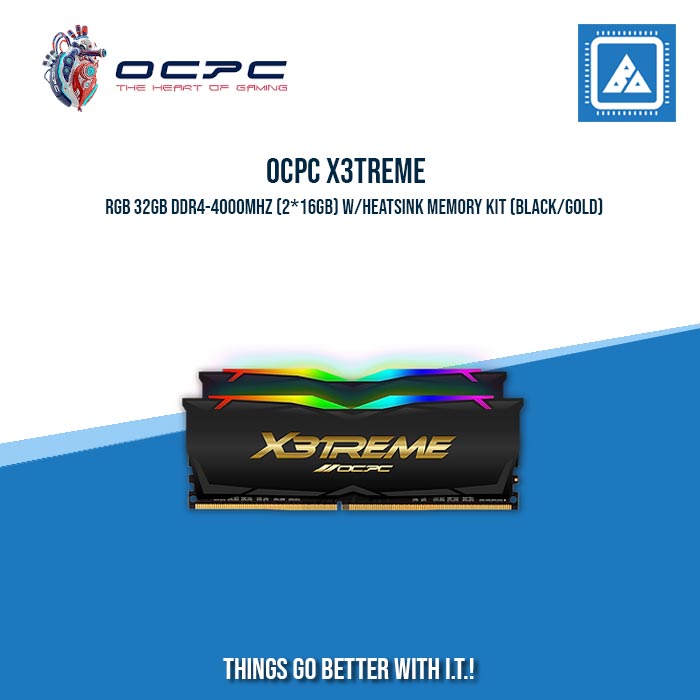 OCPC X3TREME RGB 32GB DDR4-4000MHZ (2*16GB) W/HEATSINK MEMORY KIT (BLACK/GOLD)