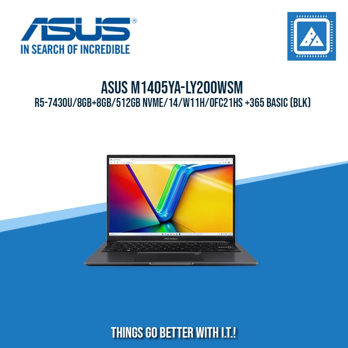 ASUS VIVOBOOK 14 M1405YA-LY200WSM R5-7430U/8GB+8GB/512GB NVME/14/W11H/OFC21HS | BEST FOR STUDENTS AND FREELANCERS LAPTOP