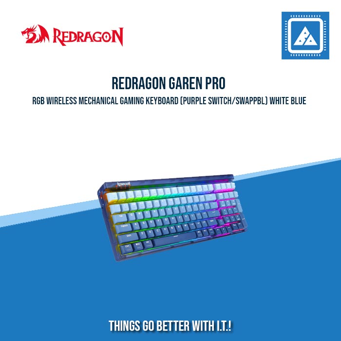 REDRAGON GAREN PRO RGB WIRELESS MECHANICAL GAMING KEYBOARD (PURPLE SWITCH/SWAPPBL) WHITE BLUE