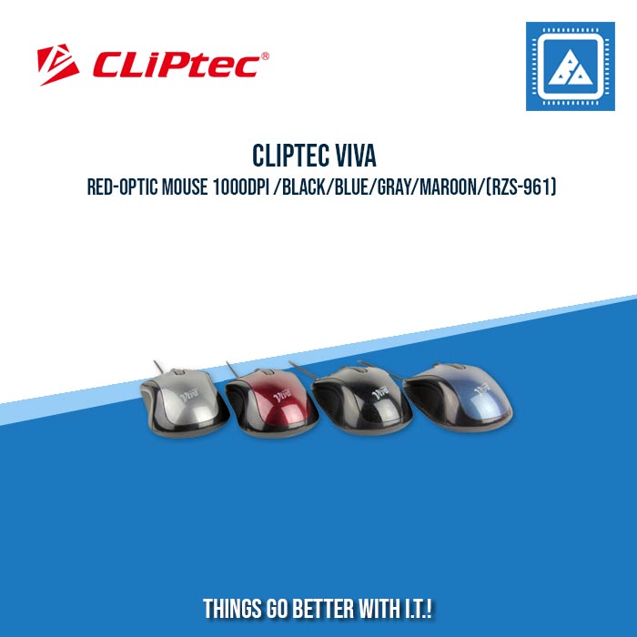CLIPTEC VIVA RED-OPTIC MOUSE 1000DPI /BLACK/BLUE/GRAY/MAROON/ (RZS-961)