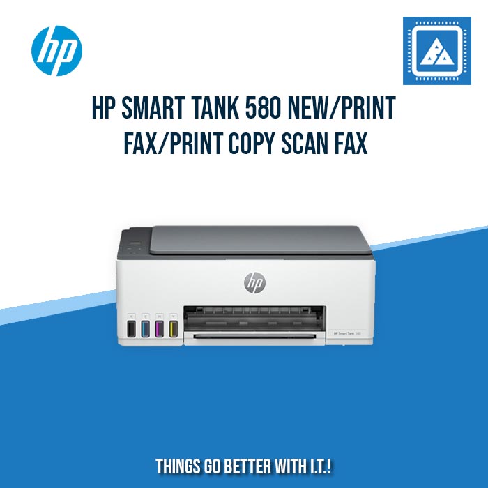 HP SMART TANK 580 NEW/PRINT COPY SCAN WIRELESS/12PPM BLACK 5PPM COLOR/BORDERLESS A4/3000 PAGES DUTY/USB 2.0 WI-FI WI-FI DIRECT/FLATBED/W11H (BLK)