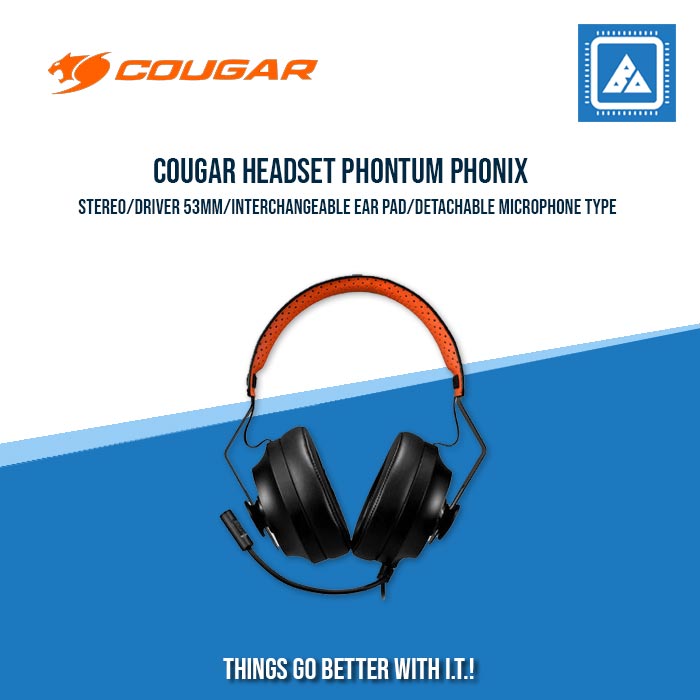 COUGAR HEADSET PHONTUM PHONIX STEREO / DRIVER 53MM / INTERCHANGEABLE EAR PAD / DETACHABLE MICROPHONE TYPE