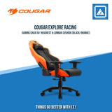 COUGAR EXPLORE RACING GAMING CHAIR W/ HEADREST & LUMBAR CUSHION (BLACK/ORANGE)