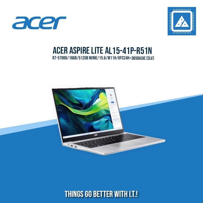 ACER ASPIRE LITE AL15-41P-R51N R7-5700U/16GB/512GB NVME/15.6/W11H/OFC24H+365BASIC (SLV) | BEST FOR STUDENTS LAPTOP|