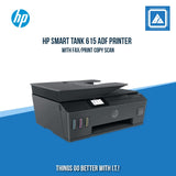 HP SMART TANK 615 ADF WITH FAX/PRINT COPY SCAN FAX/11PPM BLACK 5PPM COLOR/1200X1200 DPI/1000 PAGES DUTY/WIRELESS USB 2.0 BLUETOOTH LE/FLATBED ADF/W11H (BLK)