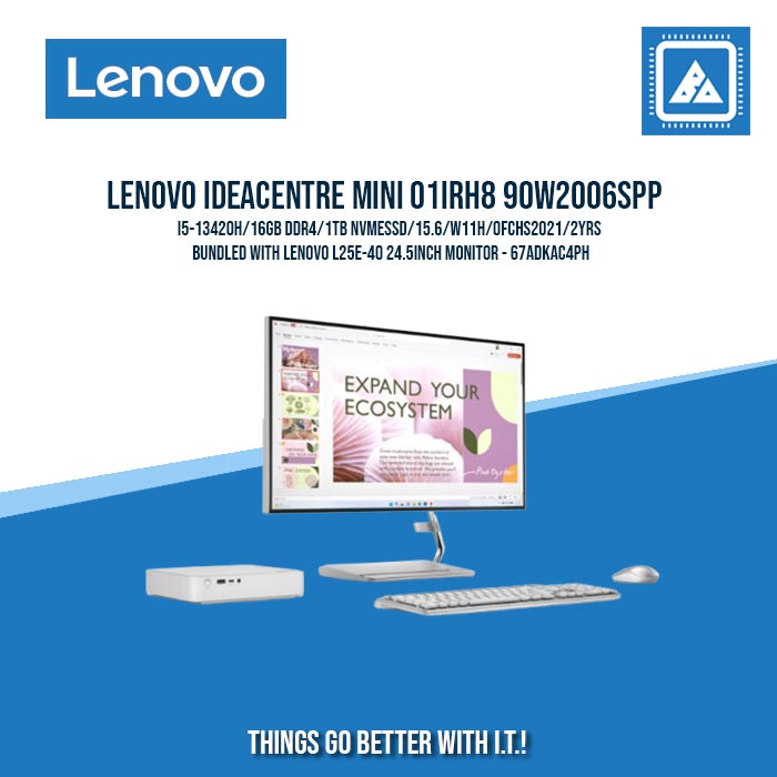 LENOVO IdeaCentre MINI 01IRH8 90W2006SPP I5-13420H/16GB DDR4/1TB NVMeSSD/15.6/W11H/OFCHS2021/2YRS bundled with LENOVO L25E-40 24.5inch MONITOR - 67ADKAC4PH/ BEST FOR STUDENTS AND OFFICE WORK MINI DESKTOP