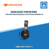 COUGAR HEADSET PHONTUM PHONIX STEREO / DRIVER 53MM / INTERCHANGEABLE EAR PAD / DETACHABLE MICROPHONE TYPE