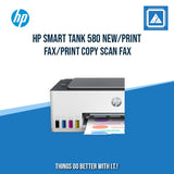 HP SMART TANK 580 NEW/PRINT COPY SCAN WIRELESS/12PPM BLACK 5PPM COLOR/BORDERLESS A4/3000 PAGES DUTY/USB 2.0 WI-FI WI-FI DIRECT/FLATBED/W11H (BLK)