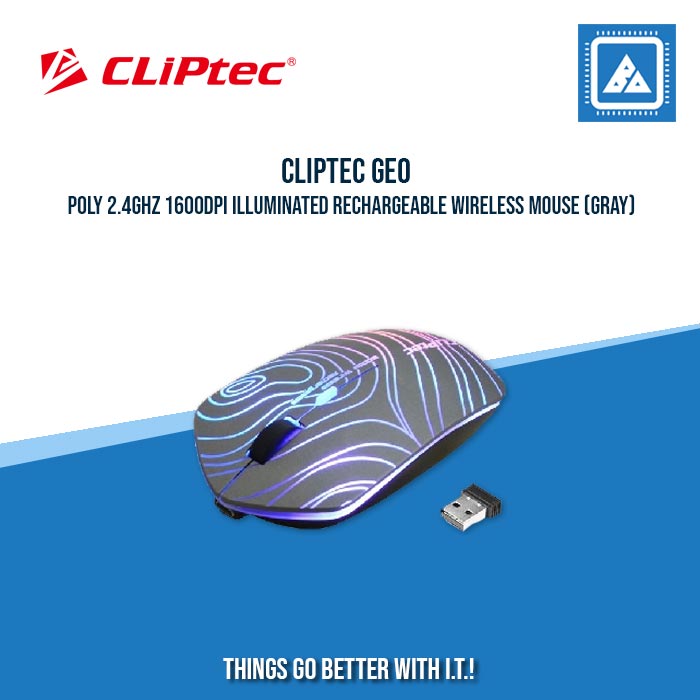 CLIPTEC GEO POLY 2.4GHZ 1600DPI ILLUMINATED RECHARGEABLE WIRELESS MOUSE (GRAY)
