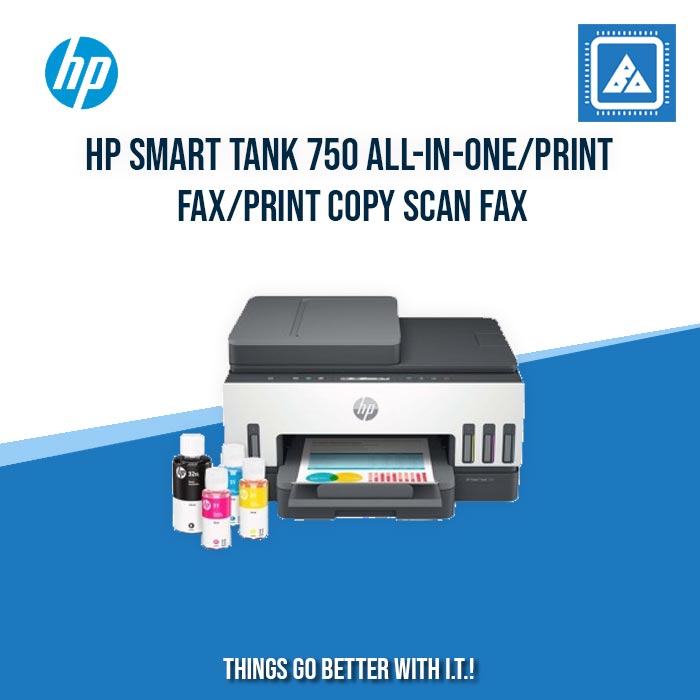 HP SMART TANK 750 ALL-IN-ONE/PRINT COPY SCAN ADF WIRELESS/15PPM BLACK 9PPM COLOR/1200X1200 DPI/3000 PAGES DUTY/USB 2.0 WI-FI BLUETOOTH LE LAN/AUTO DUPLEX/W11H (BLK)
